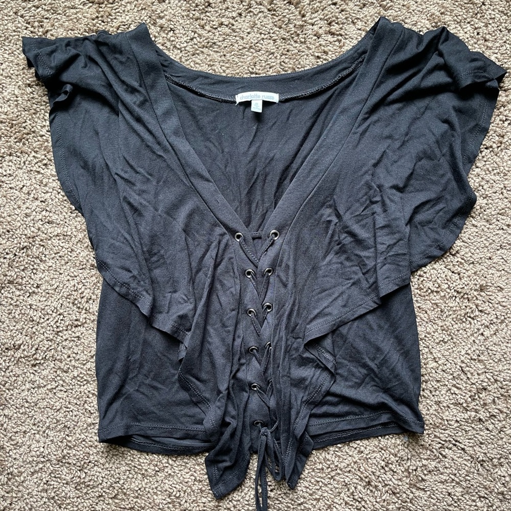 Charlotte Russe lace front crop top with ruffles size medium